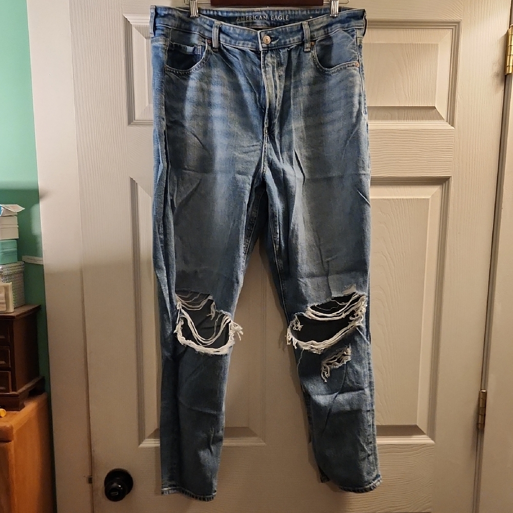 American Eagle Outfitters Distressed Blue Mom Jeans